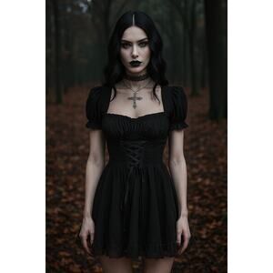 Dolls Kill Widow Hazy Haunting Corset Puff Sleeve Milkmaid Mini Dress Black XXS